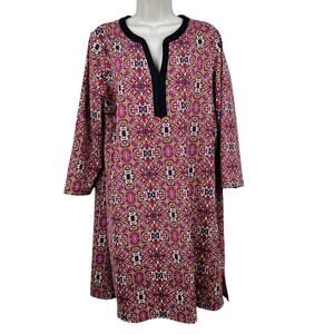Lands' End Dress Swim Cover Up Quick Dry Floral Geometric Pink 3/4 Sleeve 14/16